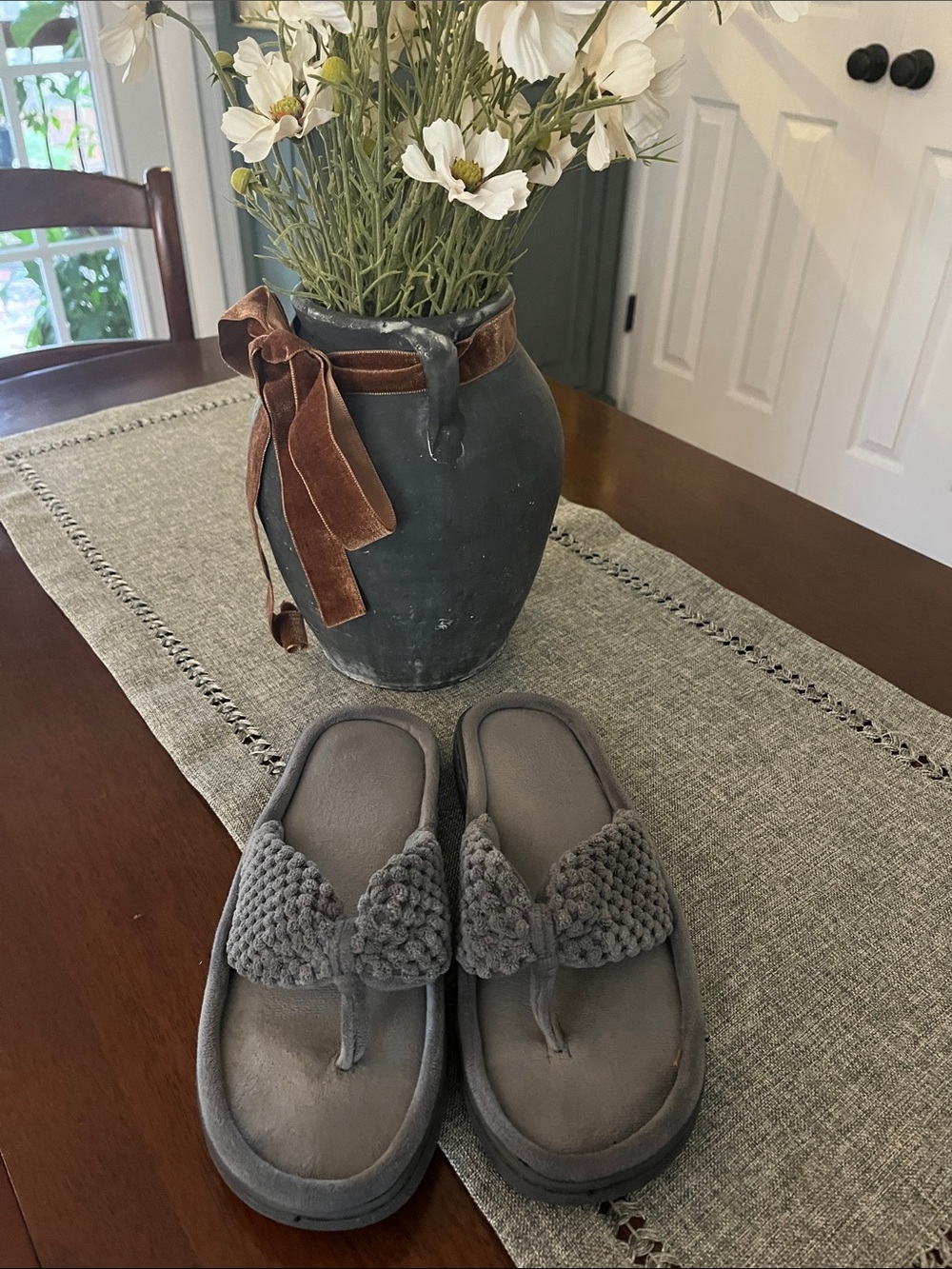 Grey Crochet Strap Slipprts